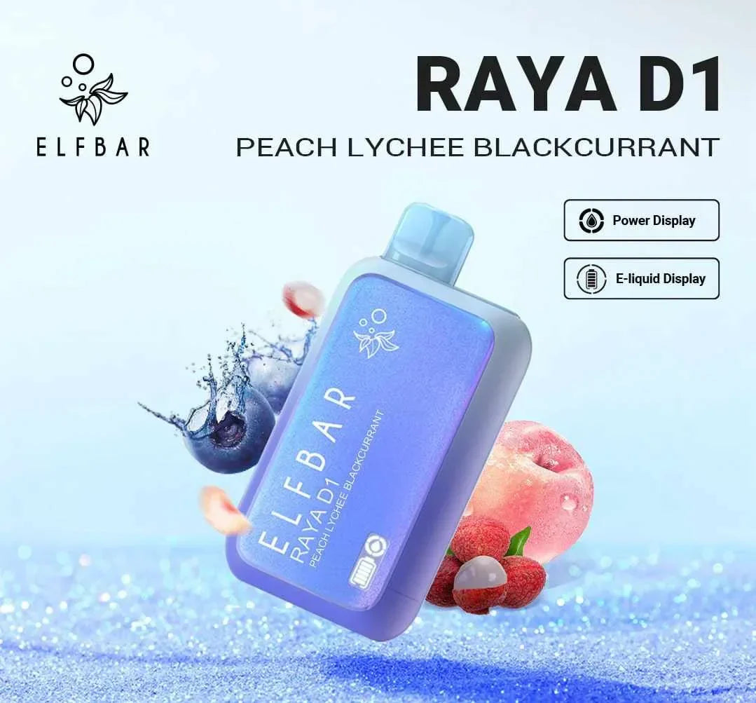 ELF BAR RAYA D1 – Peach Lychee Blackcurrant - Vape Shop Bengaluru